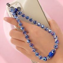Go2Boho Phone Case Chain Strap Mobile Lanyard Charm Eye Chain Transparent Blue Color Crystal Beaded Telephone Jewelry