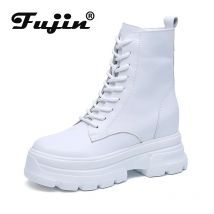 Fujin 8cm Hohe Plattform Versteckte Ferse Keil Frauen Stiefeletten Split Leder Wasserdicht Frühling
