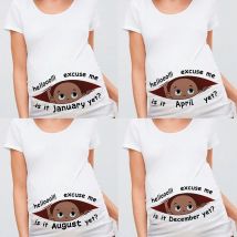 Excuse Me Is It January Yet 12 Monthes Summer Maternity Pregnancy T Shirt Women Tee Black Baby Print Pregnant Clothes