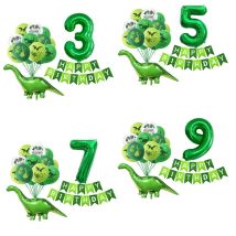 Set di palloncini dinosauro con numeri verdi da 20 pezzi, striscioni di buon compleanno, palloncini in lattice, decorazioni per feste di compleanno a tema dinosauro foresta