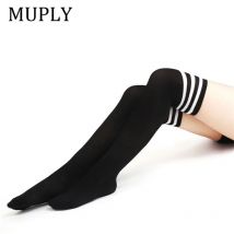 1 Paar Cutton Streifen Strümpfe Mädchen koreanische japanische Kawaii Lolita Socken Muply Casual Oberschenkel hohe Knies trümpfe Damen lange Socken