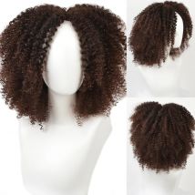 MSIWIGS Women's Short Afro Kinky Curly Wigs Ombre Brown Synthetic Middle Part Nature Hair Black Daily Party Headgear with Clips