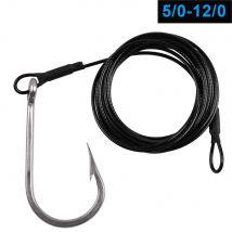 2PCS Tuna Fishing Hooks 400LB Big game Trolling Jig Bait rig Nylon Coated Cable Leader Rigging Saltwater Shark Toothy Fishhooks
