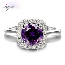 925 Sterling Silver Ring Purple Round 8MM Amethyst High Quality Square Diamond Sparkling Wedding Engagement Rings for Women