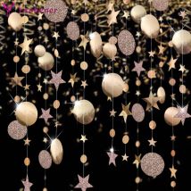 4M Champagne Gold Glitter Star Round Paper Garland Birthday Wedding Bachelorette Party Decorations Anniversary Backdrop Decor