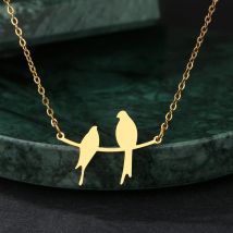 Edelstahl Halsketten Zwei Vogel Tiere Charme Anhänger Kette Mode Halskette Für Frauen Schmuck Hochzeit Party Mädchen Geschenke 1Pcs