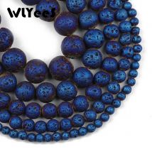 WLYeeS Runde plattierte blaue Lavasteinperlen, 4, 6, 8, 10 mm, natürlicher Vulkangestein, lose Perlen für Schmuckherstellung, DIY-Armband, Halskette