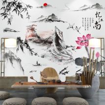 Vinyl Wand Aufkleber Home Office Decor Baum Aufkleber Kunst Retro Poster Chinesischen Stil Bambus Schlafzimmer Wohnzimmer Dekoration Ästhetischen
