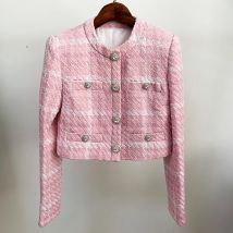 HIGH STREET Newest 2026 Designer Short Coat Women's Sweet Diamonds Buttons Wool Blends Woven Colors Plaid Tweed Short Jacket