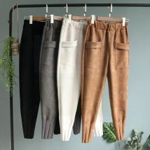2025 frühling herbst Wildleder frauen Harem Hosen Elastische taille Taschen Casual jogger Frauen Hosen Lose Feste Bleistift Hosen