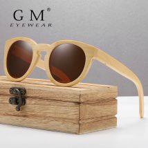 GM Design Damen-Sonnenbrille aus Bambus mit polarisierten Spiegelgläsern aus Bambusholz, Sonnenbrille mit Geschenkbox aus Papier 824