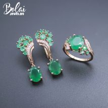 Bolai Natürlichen Grünen Achat Schmuck Sets Kits 925 Sterling Silber Verschluss Ohrringe Ring Edelstein Schmuck für Frauen Hochzeit Elegante