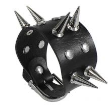 Unique Two Row Cuspidal Spikes Rivet Stud Wide Cuff Leather Punk Gothic Rock Unisex Bangle Bracelet Men Jewelry