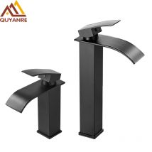 Quyanre Rubinetto per lavabo a cascata nero opaco Miscelatore monocomando Rubinetto per gru per lavabo acqua calda fredda per miscelatore per lavabo da bagno