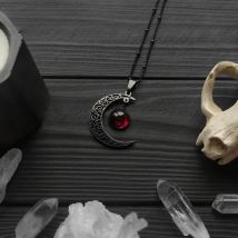 Goth Crescent Moon Necklace Dark Red Pendant Wiccan Witch Statement Mystical Charm Amulet Halfmoon Luna Vampire Jewelry Men
