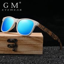 GM Natural Bamboo Fashion Wooden Sunglasses Handmade Polarized Mirror Coating Lenses  Gift carton Box Temple Pattern Sunglasses