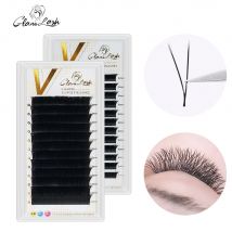 GLAMLASH V-Shape Ellipse Flat Split Tips YY Eyelash Extension Premade Volume Double Tips Easy-fans 2D Eyelash Super Soft Natural