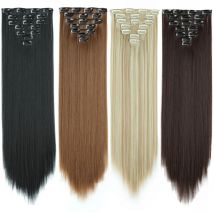24 Zoll 16 Clips in Haarverlängerungen Lange glatte Frisur Synthetische blonde schwarze Haarteile Hitzebeständiges Kunsthaar