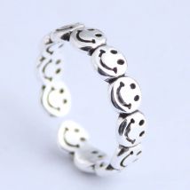 Antic Silver Color Happy Smiling Face Open Rings for Women Punk Hip Hop Adjustable Ring Fashion Jewelry Best Gift