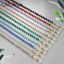 Classica catena per occhiali con perline acriliche nere perlate con accessori per occhiali regolabili antiscivolo in silicone per tutti gli occhiali