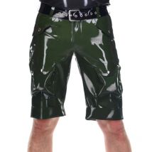Olive Grün Lange Bein Latex Boxer Shorts Militär Uniform Taschen Buttons Reißverschlüsse Ohne Gürtel