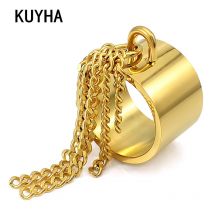 Retro Punk Übertrieben 316L Edelstahl 10MM Breiten Ring Kette Quaste Ring für Frauen Mädchen Geschenk Laser Name/wort Schmuck