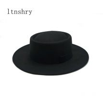 Winter Einfache Mode Breiter Krempe Vintage Breite Fedoras Hüte für Frauen einfarbig Flache top Schwarz band Casual Panama Jazz kappe