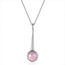 S925 Silver Necklace Natural Rose Quartz Pendant Necklace for Women Sweet Jewelry Wedding Engagement Party Gift