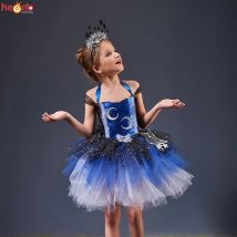 Galaxy Mond & Sterne Halloween Kostüm Nachthimmel Kinder Tutu Partykleid Glitzernder Festzug Gala Prinzessin Mädchen Ballkleid Vestido