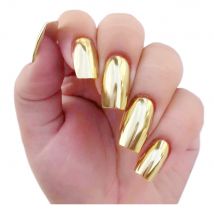 24Pcs Mirror Gold Long Fake Nails With Jelly Glue Artificial Press On False Nails DIY Full Cover Tips Manicure Tool