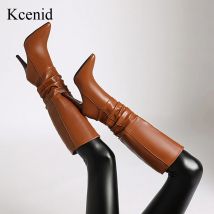 Kcenid Trendy Gefaltete Lange Stiefel Frau Dünne High Heels Spitz Sexy Damen Party Schuhe Winter Stiefel Frauen Größe 43