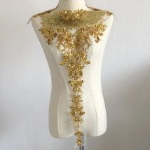4Pcs/Set Gold Flowers Embroidery Patch Fabric Wedding Gown Appliques Collar Lace Trims Mesh Sew On For Dress DIY Decoration
