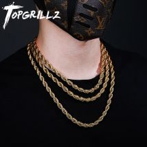 TOPGRILLZ 8MM Stainless Steel Rope Chain Necklace 18"20"24"  Gold Color Necklace Hip Hop Fashion Jewelry For Men Party