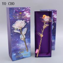 YO CHO 24-karatowe złoto Róża Sztuczny kwiat 24K Folia Róża Galaxy Pudełko Urodziny Walentynki Dzień