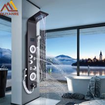 Schwarzes Nickel-LED-Duschpaneel, sechs Funktionen, Duschsäule, Regenwasserfall, Dusche, Massage, Spa-Sets, Badewanne, Dusche mit Bidet-Badewannenarmaturen