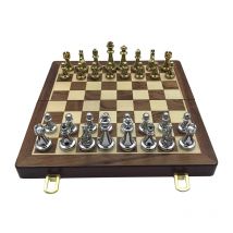 Schachbrett Ausgezeichnete Retro Metall Legierung Unterhaltung Holz Klapp Schach Stück Schach Spiel