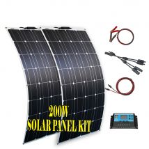 Panel Solar Mono Flexible de 200W y 100W, módulo de controlador Solar 20A/10A para coche, RV, barco, hogar, furgonetas de techo, Camping, batería Solar de 12V y 24V