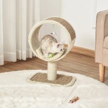 PawHut Árbol para Gatos 40x30x56 cm con Túnel Poste Rascador Cojín y Juguete