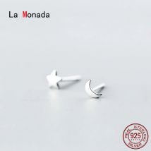 La Monada Small Women Earrings Stud 925 Silver Earrings Star Asymmetrical Moon Stud Earrings For Women Silver 925 Female