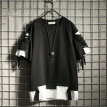 2025, übergroßes T-Shirt, Streetwear, zerrissenes Loch, Vintage-Hip-Hop-T-Shirt, falsch, zwei lockere Kurzarm-Sommer