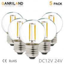 Ganriland E26 E27 Basis DC 12V 24V 1W gleich 10W LED Filament Globus Glühbirne G40 warmweiß 2700k Niederspannung Retro Edison Glühbirnen