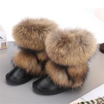 New Arrival 2025 Non-slip Fox Fur Woman Winter Snow Boots Women's Shoes Genuine Leather Natural Women's Snow Boots Thick Plush