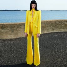 HIGH STREET Newest 2026 Runway Designer Suit Set Women's Single Button Blazer Flare Pants Suit