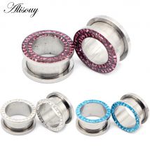 Alisouy 2PCS Kristall Zirkon Edelstahl Schraube Flare Flesh Tunnel Ohr Stecker Expander Bahre Gauges Body Piercing Schmuck