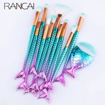 10/11 pezzi Kit pennelli trucco maquiagem maquillaje Nuova sirena Fondotinta Sopracciglio Eyeliner Pennelli trucco cosmetico