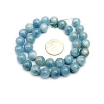 Qingmos 9-10mm Round Natural Blue Aquamarines Gemsstone Loose Beads for Jewelry Making Necklace Bracelet Earring DIY Strand 15"