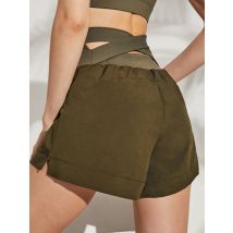 Running Biker Cycling Shorts Women Gym Leggings Fitness Workout Yoga Short Sport Training Skirt Cross Waist Scrunch Shorts Green