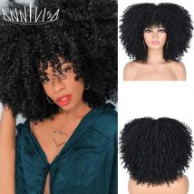 Kurze Afro Verworrene Lockige Perücken Mit Pony Für Schwarze Frauen Synthetische Ombre Blonde