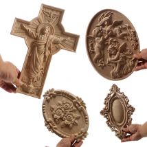 Wood Figurines Onlay Wood Applique Wood Decal Decor Antique European Long Large Floral Wooden Furniture Cabinet Walls European