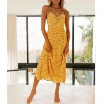 GypsyLady Floral Printed Strappy Dress Sleeveless Summer Holiday Women Midi Dress Spaghetti Strap Sexy Ruffles Ladies Dresses